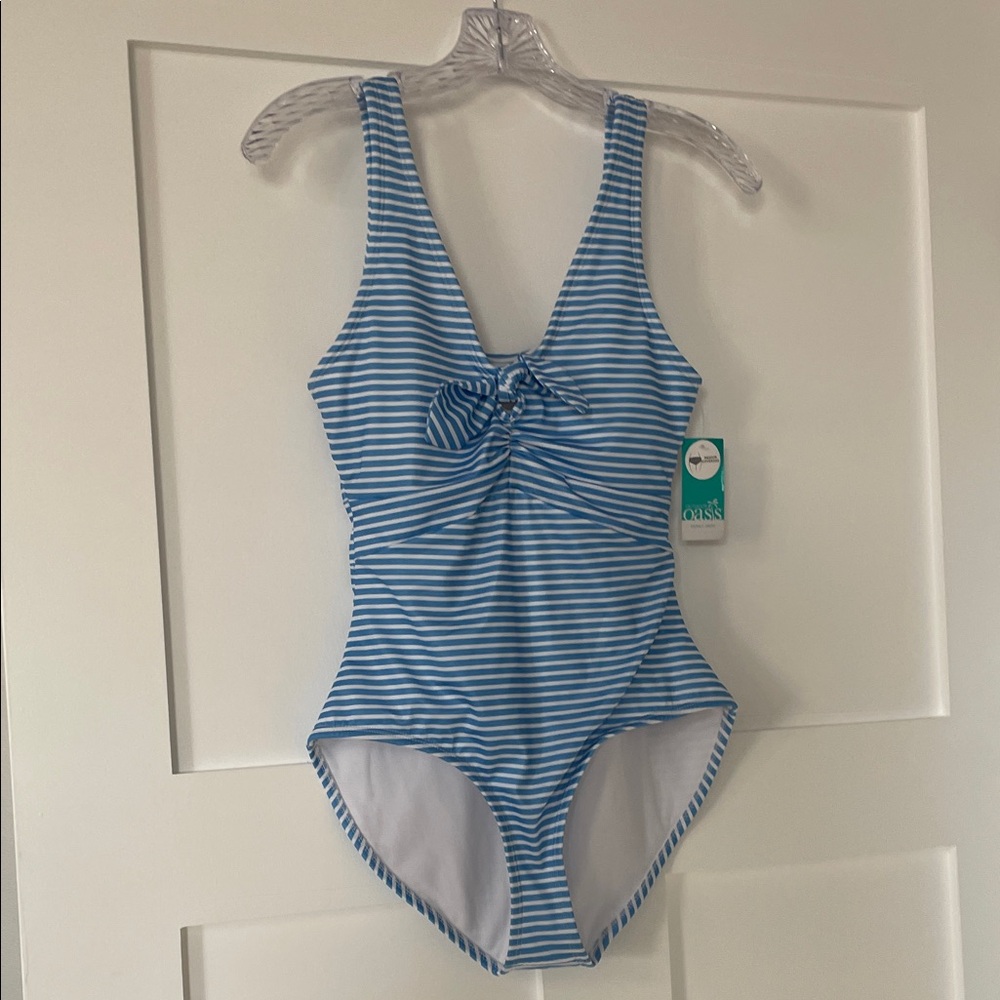 Oasis size Small Blue and White Striped Swimsuit